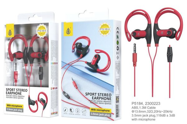 Auriculares Deportivos P5184 RJ Auriculares Stereo Sport Sunglasses con Microfono, Rojo