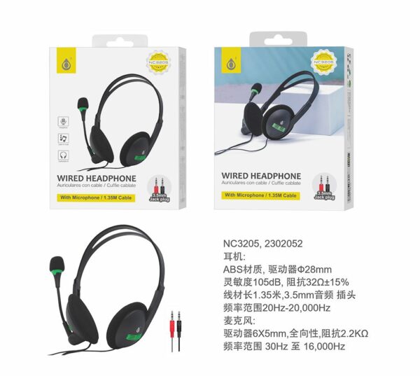 Auriculares Cascos con Cable NC3205 NE  Auriculares Cascos con Cable 1,35M y Microfono, 3.5mm Jack Plug,