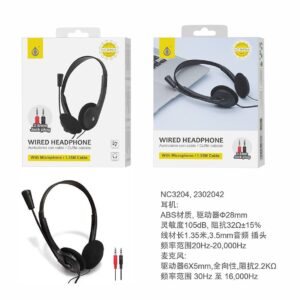 Auriculares Cascos con Cable NC3204 NE  Auriculares Cascos con Cable  Protector de es 1,35M y Microfono, 3.5mm Jack Plug,