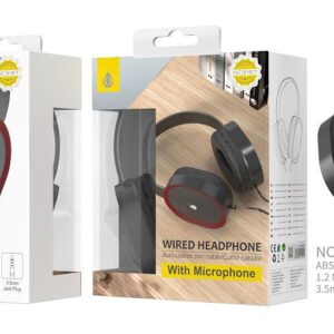 Auriculares Cascos con Cable NC3187 RJ Auriculares Casco Vage con Cable  y Microfono, 3.5mm Jack Plug, Diseno Ajustable, Diametro 40mm, 1.2M, Rojo
