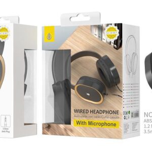 Auriculares Cascos con Cable NC3187 OR Auriculares Casco Vage con Cable  y Microfono, 3.5mm Jack Plug, Diseno Ajustable, Diametro 40mm, 1.2M, Oro