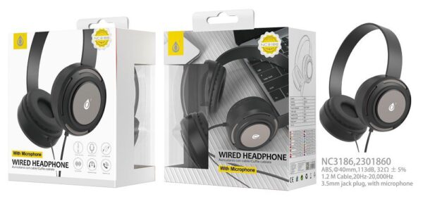 Auriculares Cascos con Cable NC3186 GR Auriculares Casco Travi con Cable y Microfono, 3.5mm Jack Plug, Diseno Ajustable, Diametro 44mm, 1.2M, Gris