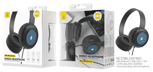Auriculares Cascos con Cable NC3186 AZ Auriculares Casco Travi con Cable  y Microfono, 3.5mm Jack Plug, Diseno Ajustable, Diametro 44mm, 1.2M, Azul
