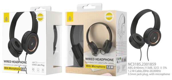 Auriculares Cascos con Cable NC3185 OR Auriculares Cascos Pring con Cable 1,2M y Microfono, 3.5mm Jack Plug, Oro