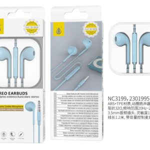 Auriculares con Cable NC3199 AZ  Auricular  Cajon con Microfono y  Boton multifuncion  1.2m, Azul