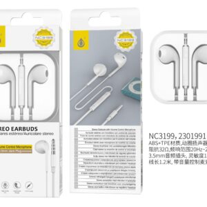 Auriculares con Cable NC3199 BL  Auricular Cajon con Microfono y  Boton multifuncion  1.2m, Blanco