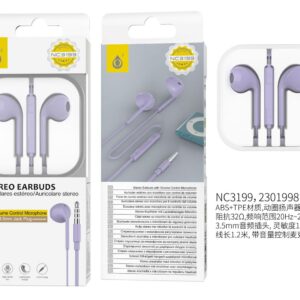 Auriculares con Cable NC3199 MR  Auricular Cajon con Microfono y  Boton multifuncion  1.2m, Morado