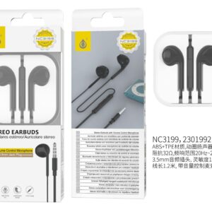 Auriculares con Cable NC3199 NE Auricular  Cajon con Microfono y  Boton multifuncion  1.2m, Negro
