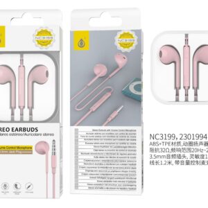 Auriculares con Cable NC3199 RS  Auricular Cajon  con Microfono y  Boton multifuncion  1.2m, Rosa