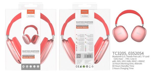 Auriculares Cascos Bluetooth Inalámbricos TC3205 RS Auriculares Bluetooth 5.0, Llamadas manos libres, Micro SD/TF (32GB Max),