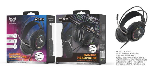 Auriculares Casco Gaming con Micro y Control de volumen  Negro  TC3203