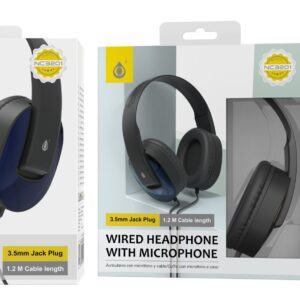 Auriculares Cascos con Cable NC3201 AZ Auriculares Casco de cable con Microfono , 3.5mm Jack Plug , 1.2M ,Azul