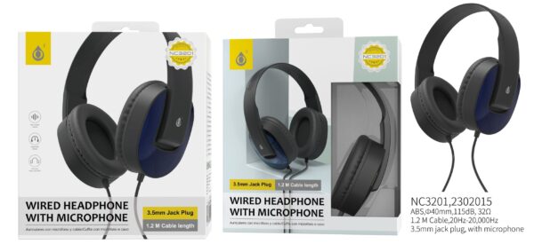 Auriculares Cascos con Cable NC3201 AZ Auriculares Casco de cable con Microfono , 3.5mm Jack Plug , 1.2M ,Azul