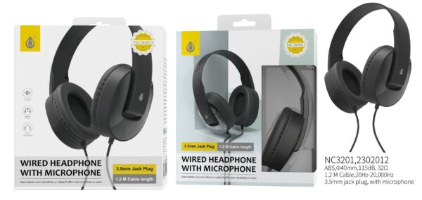 Auriculares Cascos con Cable NC3201 NE Auriculares Casco de cable  con Microfono , 3.5mm Jack Plug ,  1.2M ，Negro
