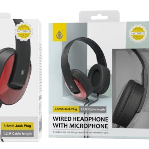 Auriculares Cascos con Cable NC3201 RJ Auriculares Casco de cable con Microfono , 3.5mm Jack Plug , 1.2M ,Rojo