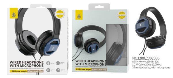 Auriculares Cascos con Cable NC3200 AZ Auriculares Casco de cable con Microfono , 3.5mm Jack Plug , 1.2M ,Azul