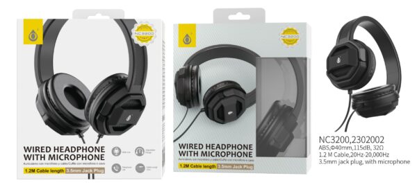 Auriculares Cascos con Cable NC3200 NE Auriculares Casco de cable con Microfono , 3.5mm Jack Plug , 1.2M ,Negro