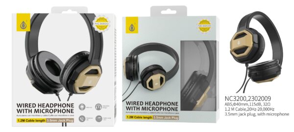 Auriculares Cascos con Cable NC3200 OR Auriculares Casco de cable con Microfono , 3.5mm Jack Plug , 1.2M ,Oro