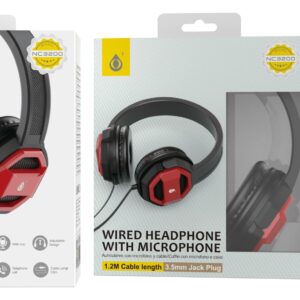 Auriculares Cascos con Cable NC3200 RJ Auriculares Casco de cable con Microfono , 3.5mm Jack Plug , 1.2M ,Rojo