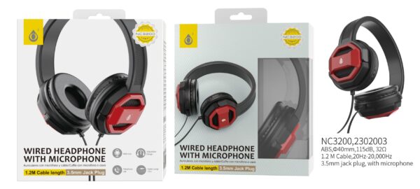 Auriculares Cascos con Cable NC3200 RJ Auriculares Casco de cable con Microfono , 3.5mm Jack Plug , 1.2M ,Rojo