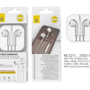 Auriculares Iphone con cable Lightning NC3211 BL Auricular Box, Lightning  con Microfono y  Boton multifuncion（Necesario conectar bluetooth ）, 1.2m, Blanco