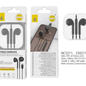 Auriculares Iphone con cable Lightning NC3211 NE Auricular Box, Lightning con Microfono y  Boton multifuncion（Necesario conectar bluetooth ）, 1.2m, Negro