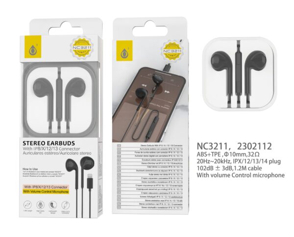 Auriculares Iphone con cable Lightning NC3211 NE Auricular Box, Lightning con Microfono y  Boton multifuncion（Necesario conectar bluetooth ）, 1.2m, Negro