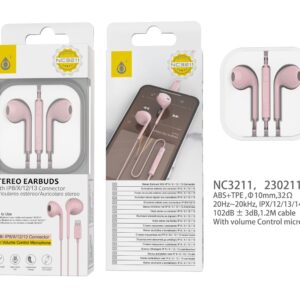 Auriculares Iphone con cable Lightning NC3211 RS Auricular Box, Lightning con Microfono y  Boton multifuncion （Necesario conectar bluetooth ）, 1.2m, Rosa