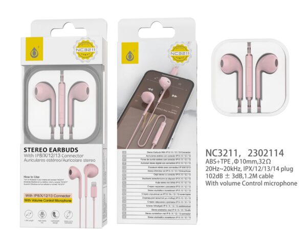 Auriculares Iphone con cable Lightning NC3211 RS Auricular Box, Lightning con Microfono y  Boton multifuncion （Necesario conectar bluetooth ）, 1.2m, Rosa