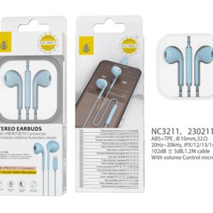 Auriculares Iphone con cable Lightning NC3211 AZ Auricular Box, Lightning con Microfono y Boton multifuncion, 1.2m, Azul