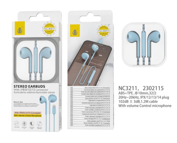 Auriculares Iphone con cable Lightning NC3211 AZ Auricular Box, Lightning con Microfono y Boton multifuncion, 1.2m, Azul