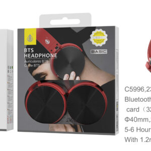 Auriculares Cascos Bluetooth Inalámbricos C5996 RJ Auriculares Casco S.Basic Bluetooth Pregable Lepux ,FM/TF/Audio,Rojo