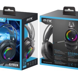 Auriculares Cascos Gaming CT019 NE Auriculares Casco Gaming 7.1 con Sonido Estereo, microfono y Boton control de Volumen, Luz RGB Colorines, con Cable 2.2m de Longitud, Soporta