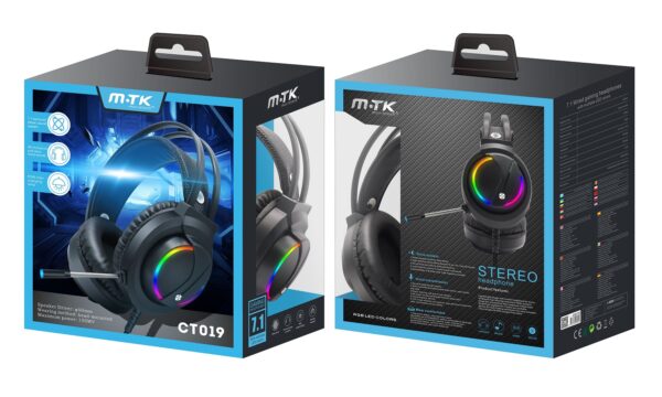Auriculares Cascos Gaming CT019 NE Auriculares Casco Gaming 7.1 con Sonido Estereo, microfono y Boton control de Volumen, Luz RGB Colorines, con Cable 2.2m de Longitud, Soporta