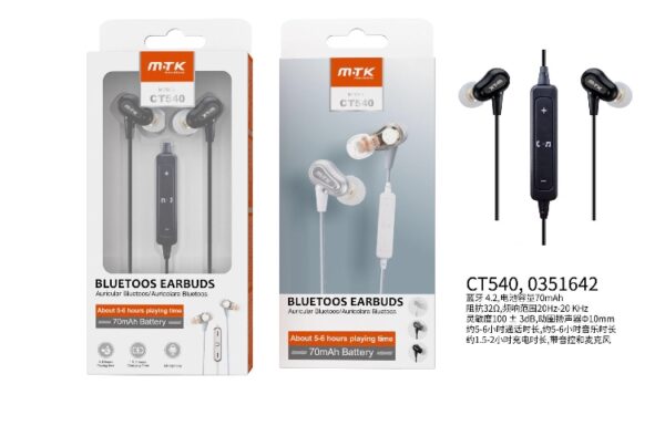 Auriculares Deportivos CT540 NE Auriculares Bluetooth Dual Dinamico Deportivo Etham con microfono y cable ,  Negro