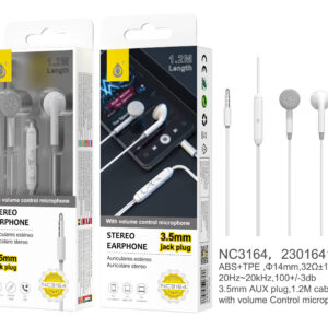Auriculares con Cable NC3164 BL  Auriculares Nice con Microfono, Boton Multifuncion y Control de Volumen, 1.2M, Blanco