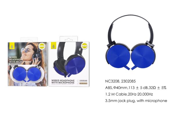 Auriculares Cascos con CableNC3208 AZ Auriculares Casco de cable  con Microfono , 3.5mm Jack Plug ,  Cable 1.2M ，Azul