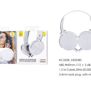 Auriculares Cascos con CableNC3208 BL Auriculares Casco de cable  con Microfono , 3.5mm Jack Plug ,  Cable 1.2M ，Blanco