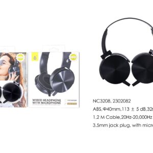 Auriculares Cascos con CableNC3208 NE Auriculares Casco de cable  con Microfono , 3.5mm Jack Plug ,  Cable 1.2M ，Negro