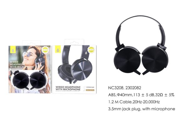 Auriculares Cascos con CableNC3208 NE Auriculares Casco de cable  con Microfono , 3.5mm Jack Plug ,  Cable 1.2M ，Negro