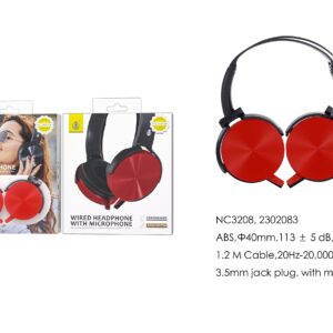 Auriculares Cascos con CableNC3208 RJ Auriculares Casco de cable con Microfono , 3.5mm Jack Plug , Cable 1.2M ,Rojo