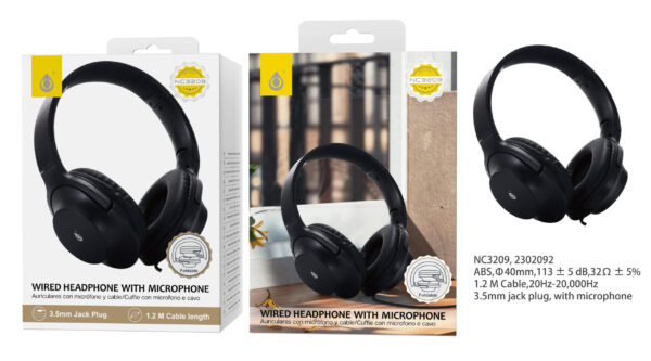 Auriculares Cascos con CableNC3209 NE Auriculares Casco Plegable con cable y Microfono , 3.5mm Jack Plug ,  1.2M ，Negro