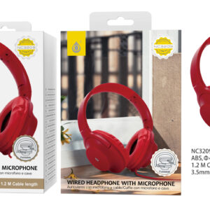 Auriculares Cascos con CableNC3209 RJ Auriculares Casco Plegable con cable y Microfono , 3.5mm Jack Plug , 1.2M ,Rojo
