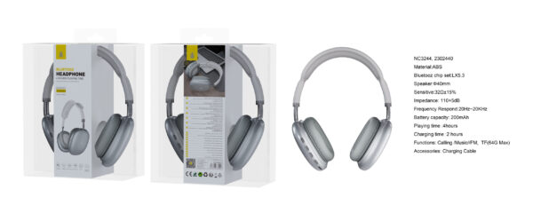 Auriculares Cascos Bluetooth Inalámbricos NC3244 BL Auricular  Bluetooth 5.3, Soporta Mano libre/FM/TF(64GB Max)/Entrada de Audio, Bateria 200mAh, Blanco