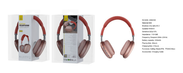 Auriculares Cascos Bluetooth Inalámbricos NC3244 NA Auricular  Bluetooth 5.3, Soporta Mano libre/FM/TF(64GB Max)/Entrada de Audio, Bateria 200mAh, Naranja