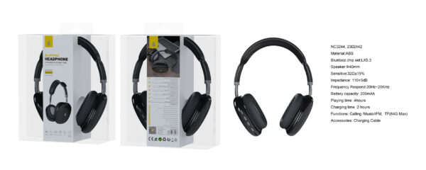 Auriculares Cascos Bluetooth Inalámbricos NC3244 NE Auricular  Bluetooth 5.3, Soporta Mano libre/FM/TF(64GB Max)/Entrada de Audio, Bateria 200mAh, Negro