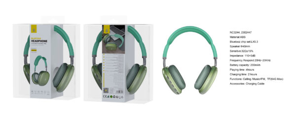Auriculares Cascos Bluetooth Inalámbricos NC3244 VE Auricular  Bluetooth 5.3, Soporta Mano libre/FM/TF(64GB Max)/Entrada de Audio, Bateria 200mAh, Verde