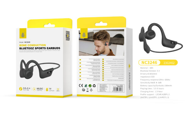 Auriculares Deportivos NC3246 NE Auricular Deportivo Con Conduccion osea  Bluetooth 5.3, Bateria 180mAh, Negro