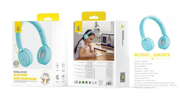 Auriculares Cascos Bluetooth Inalámbricos NC3267 AZ Auriculares Casco Bluetooth 5.0 Para Ninos con microfono y Botones Multifunciones, Soporta Tarjeta TF(64G), Bateria 200mAh, Azul - Imagen 2