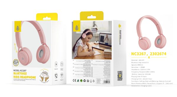 Auriculares Cascos Bluetooth Inalámbricos NC3267 RS Auriculares Casco Bluetooth 5.0 Para Ninos con microfono y Botones Multifunciones, Soporta Tarjeta TF(64G), Bateria 200mAh, Rosa - Imagen 2